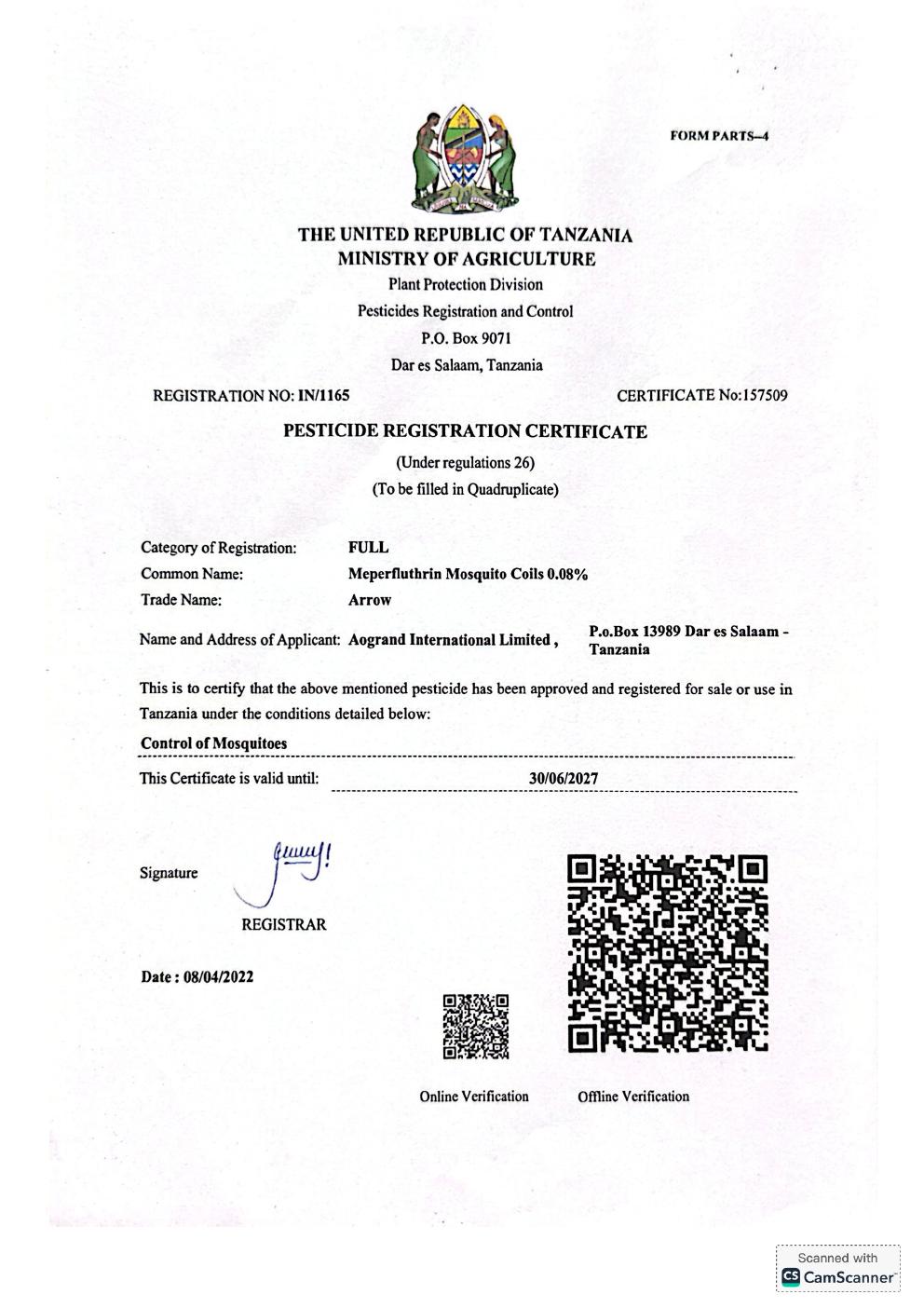 Pesticide Registration — Arrow