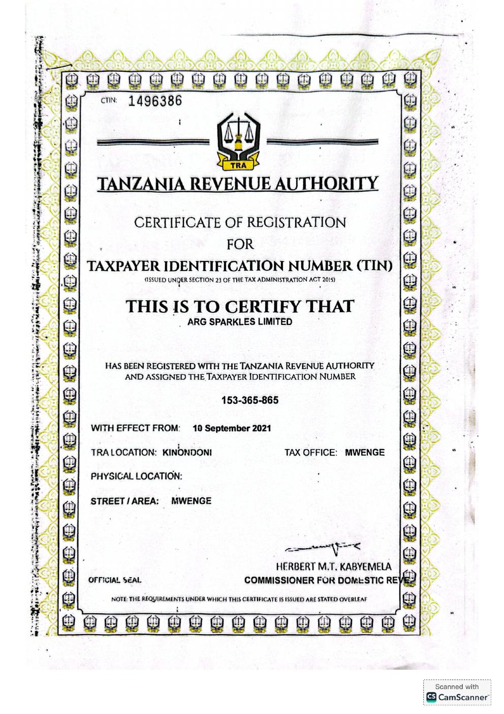 TRA — Taxpayer Identification Number